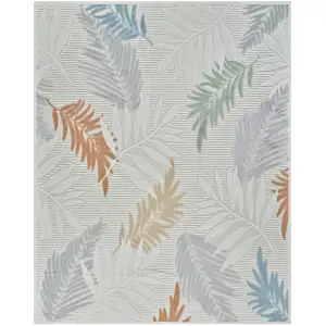 Photo of Cream and Beige Botanical Leaves Distressed Indoor Outdoor Area Rug