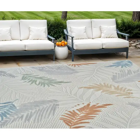 Cream and Beige Botanical Leaves Distressed Indoor Outdoor Area Rug Photo 1