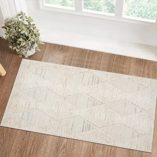 Cream and Beige Geometric Area Rug Photo 3