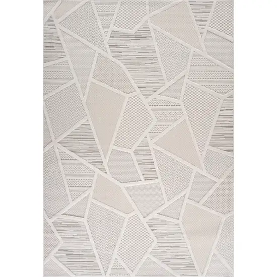 Cream and Beige Geometric Distressed Area Rug Photo 2