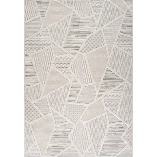 Cream and Beige Geometric Distressed Area Rug Photo 4