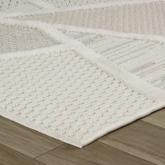 Cream and Beige Geometric Distressed Area Rug Photo 6