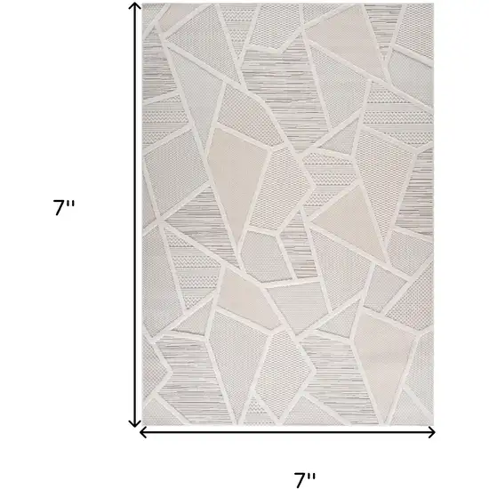 Cream and Beige Geometric Distressed Area Rug Photo 3