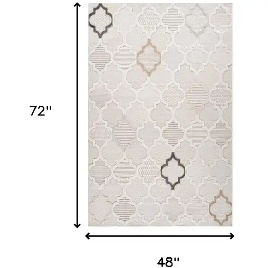 Cream and Beige Geometric Distressed Area Rug Photo 3