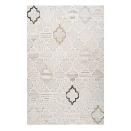 Cream and Beige Geometric Distressed Area Rug Photo 2