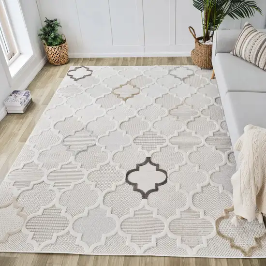 Cream and Beige Geometric Distressed Area Rug Photo 8