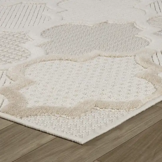 Cream and Beige Geometric Distressed Area Rug Photo 6