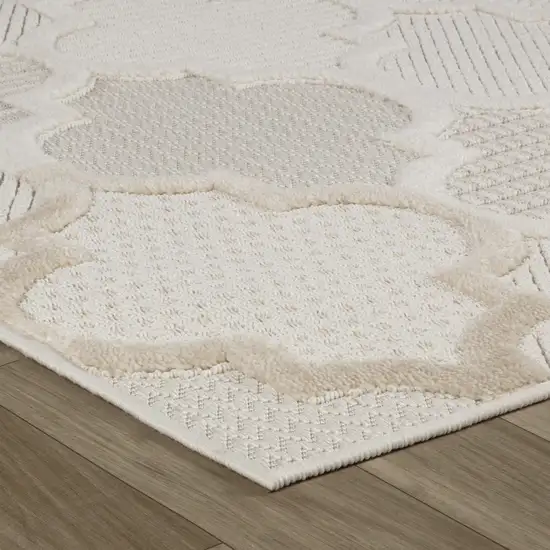 Cream and Beige Geometric Distressed Area Rug Photo 3