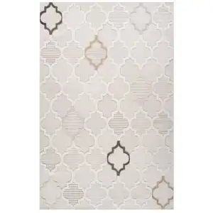 Photo of Cream and Beige Geometric Distressed Area Rug