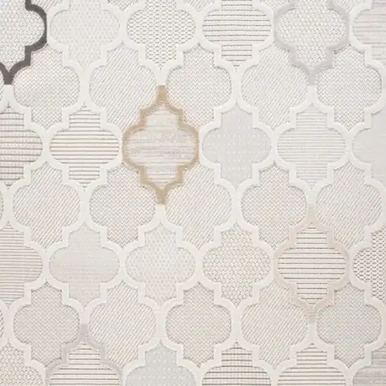 Cream and Beige Geometric Distressed Area Rug Photo 6