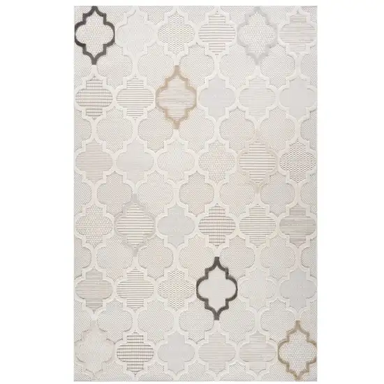 Cream and Beige Geometric Distressed Area Rug Photo 2