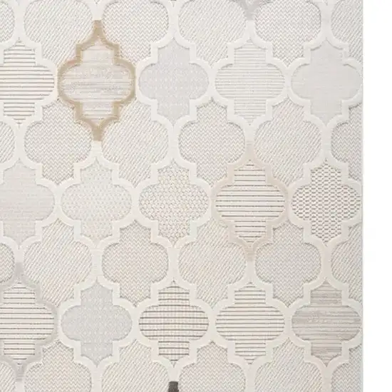 Cream and Beige Geometric Distressed Area Rug Photo 6