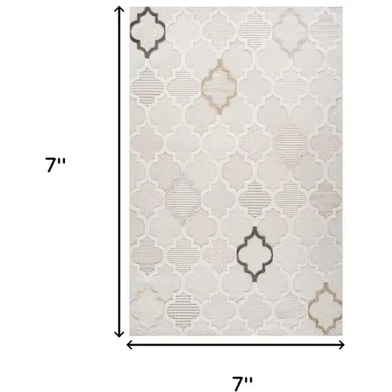 Cream and Beige Geometric Distressed Area Rug Photo 3