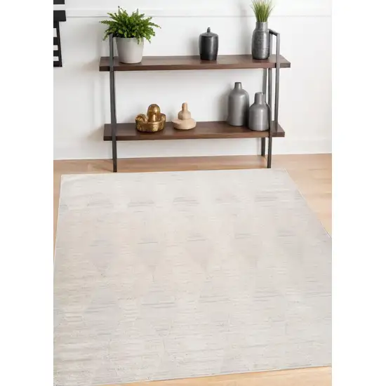 Cream and Beige Geometric Distressed Area Rug Photo 2