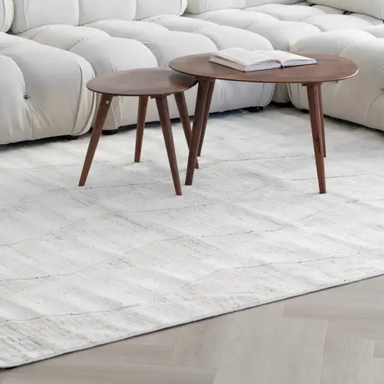 Cream and Beige Geometric Distressed Area Rug Photo 8