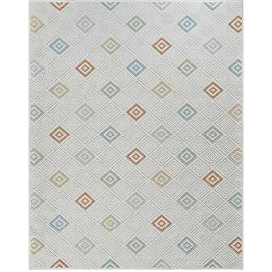 Cream and Beige Geometric Distressed Indoor Outdoor Area Rug Photo 2