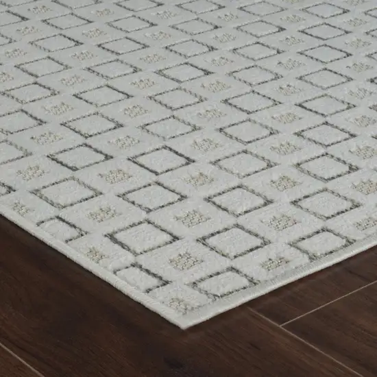 Cream and Beige Geometric Distressed Indoor Outdoor Area Rug Photo 7