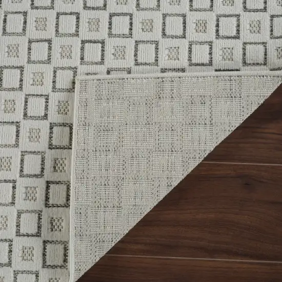 Cream and Beige Geometric Distressed Indoor Outdoor Area Rug Photo 9