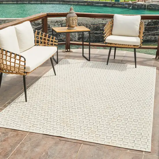 Cream and Beige Geometric Distressed Indoor Outdoor Area Rug Photo 9