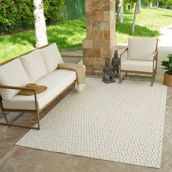 Cream and Beige Geometric Distressed Indoor Outdoor Area Rug Photo 8