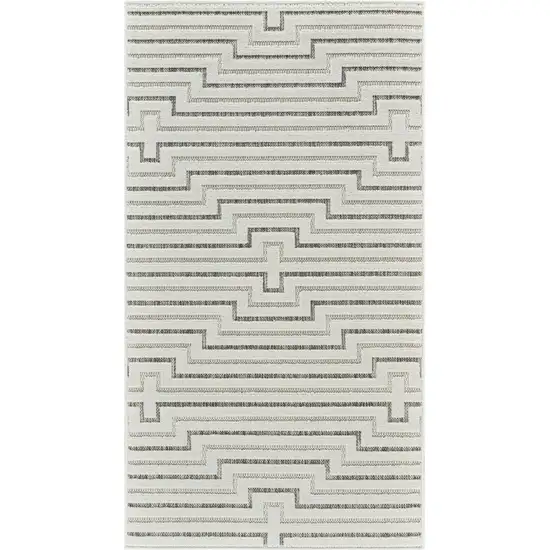 Cream and Beige Geometric Distressed Indoor Outdoor Area Rug Photo 2