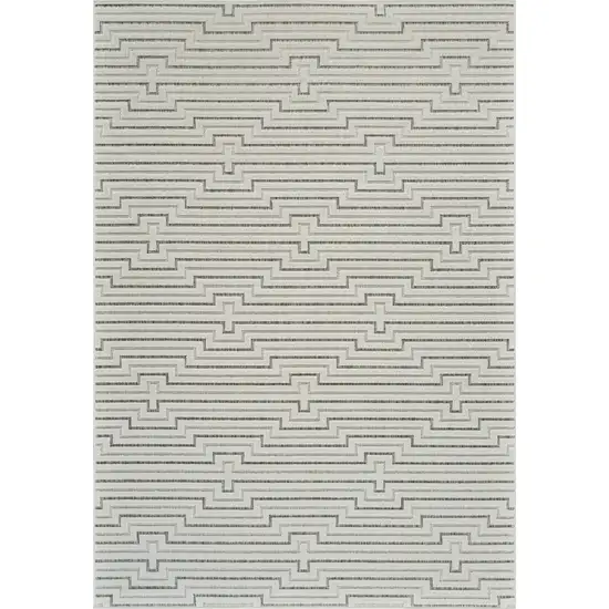 Cream and Beige Geometric Distressed Indoor Outdoor Area Rug Photo 2