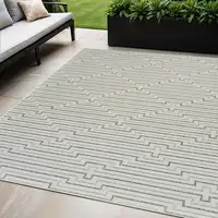 Photo of Cream and Beige Geometric Distressed Indoor Outdoor Area Rug