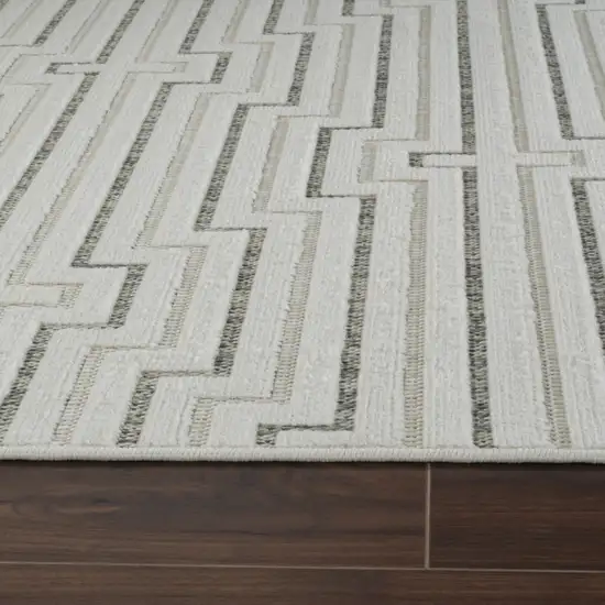 Cream and Beige Geometric Distressed Indoor Outdoor Area Rug Photo 7