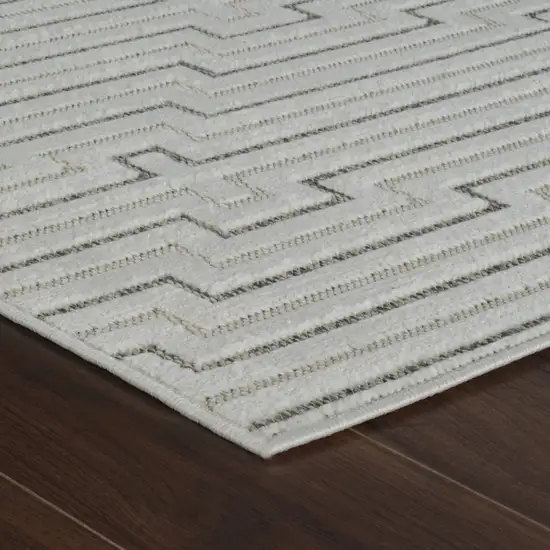 Cream and Beige Geometric Distressed Indoor Outdoor Area Rug Photo 6