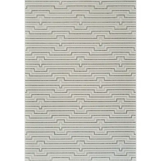 Cream and Beige Geometric Distressed Indoor Outdoor Area Rug Photo 4