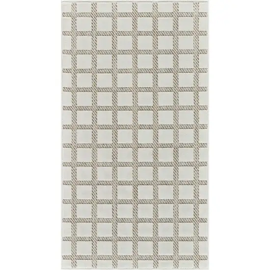 Cream and Beige Geometric Distressed Indoor Outdoor Area Rug Photo 2