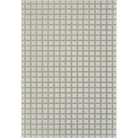 Cream and Beige Geometric Distressed Indoor Outdoor Area Rug Photo 4