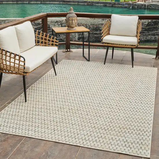 Cream and Beige Geometric Distressed Indoor Outdoor Area Rug Photo 9