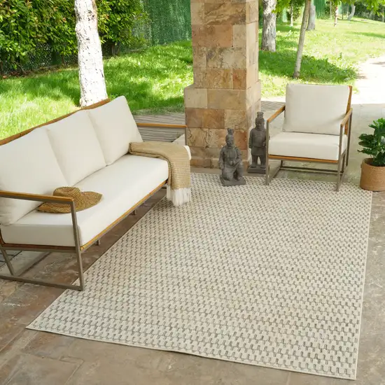 Cream and Beige Geometric Distressed Indoor Outdoor Area Rug Photo 8