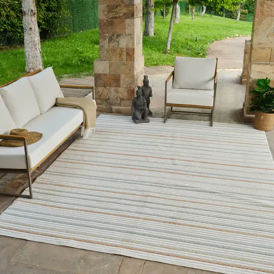 Cream and Beige Striped Distressed Indoor Outdoor Area Rug Photo 8