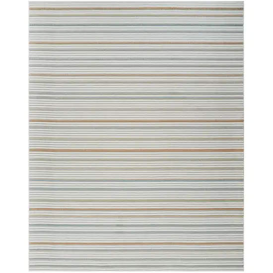 Cream and Beige Striped Distressed Indoor Outdoor Area Rug Photo 2