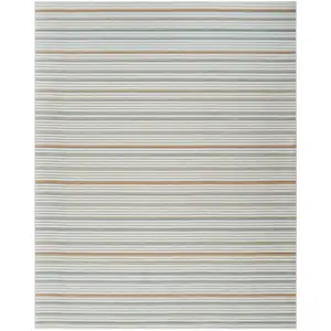 Photo of Cream and Beige Striped Distressed Indoor Outdoor Area Rug