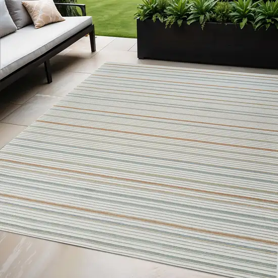 Cream and Beige Striped Distressed Indoor Outdoor Area Rug Photo 1