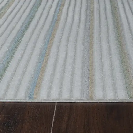 Cream and Beige Striped Distressed Indoor Outdoor Area Rug Photo 5