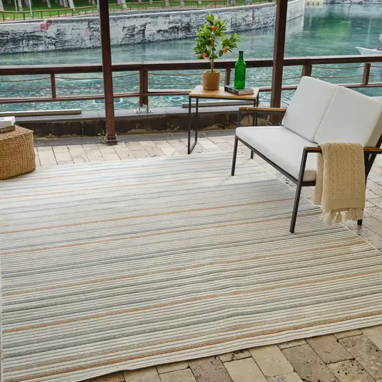 Cream and Beige Striped Distressed Indoor Outdoor Area Rug Photo 9