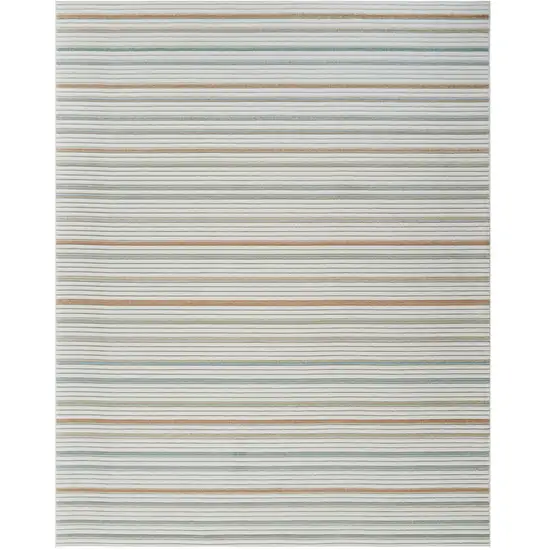 Cream and Beige Striped Distressed Indoor Outdoor Area Rug Photo 2