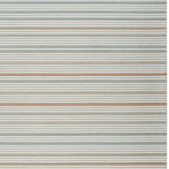 Cream and Beige Striped Distressed Indoor Outdoor Area Rug Photo 5