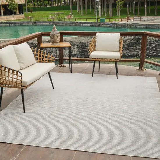 Cream and Beige Striped Distressed Indoor Outdoor Area Rug Photo 9