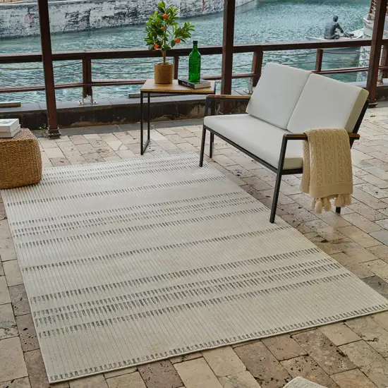 Cream and Beige Striped Distressed Indoor Outdoor Area Rug Photo 9