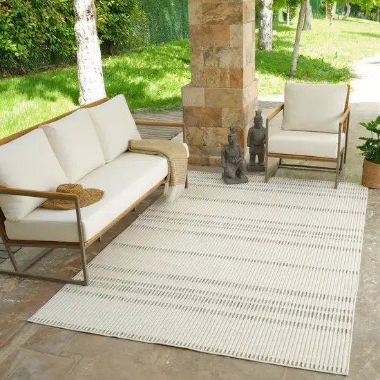 Cream and Beige Striped Distressed Indoor Outdoor Area Rug Photo 8