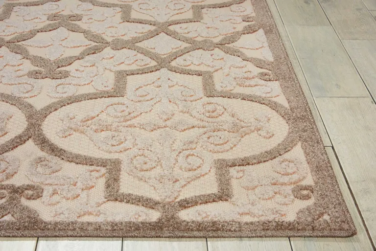 Cream and Beige Trellis Indoor Outdoor Area Rug Photo 5