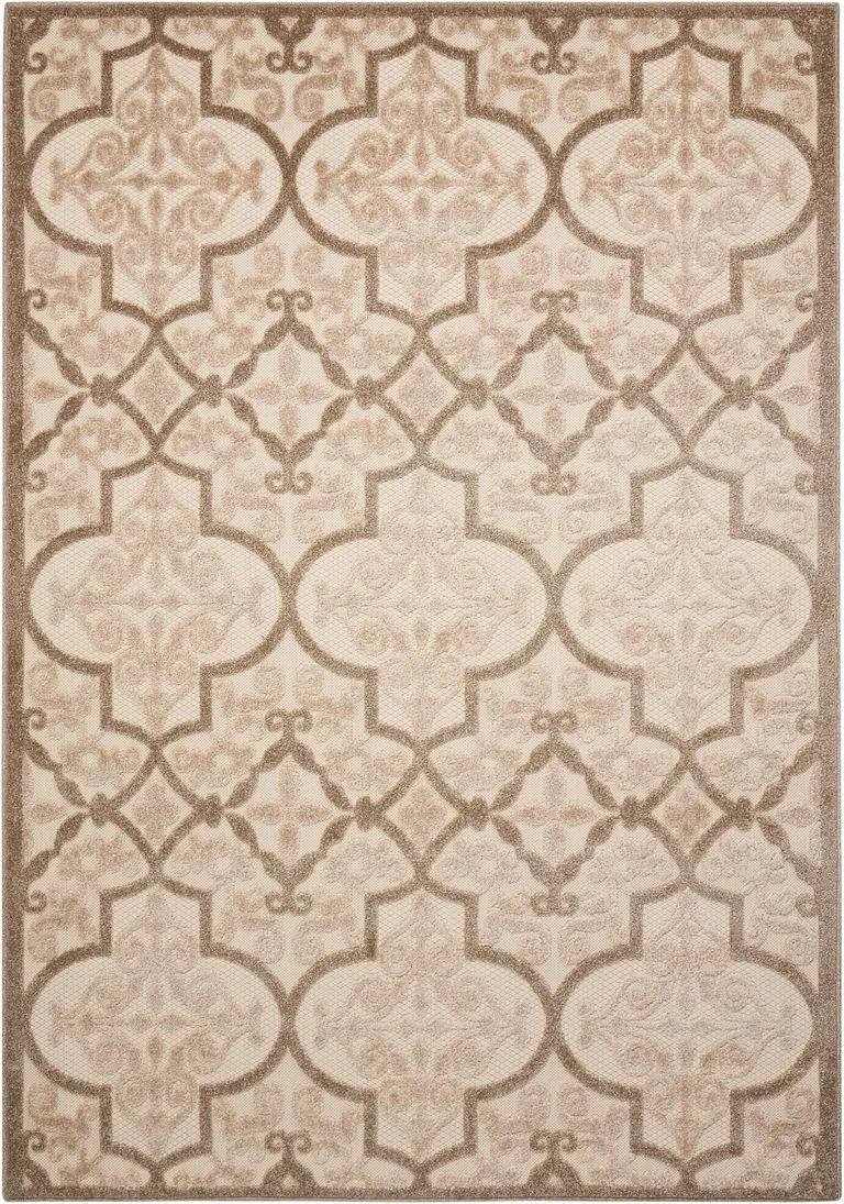 Cream and Beige Trellis Indoor Outdoor Area Rug Photo 3