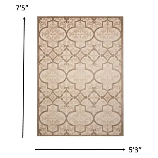 Cream and Beige Trellis Indoor Outdoor Area Rug Photo 5