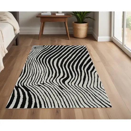 Cream and Black Abstract Distressed Area Rug Photo 2