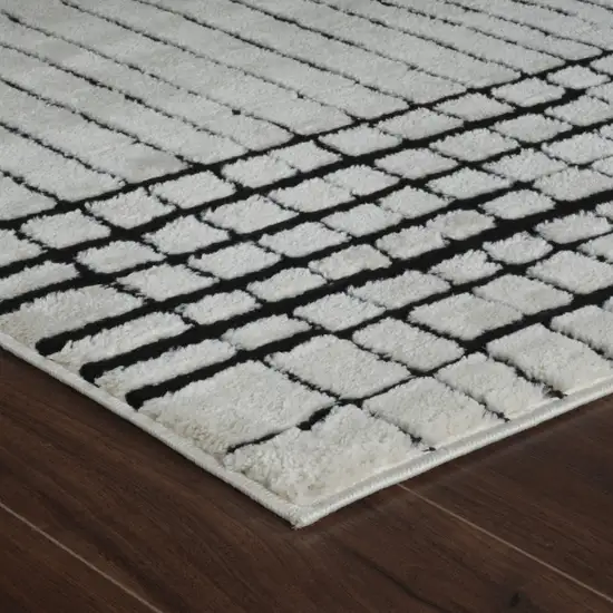 Cream and Black Abstract Distressed Area Rug Photo 5